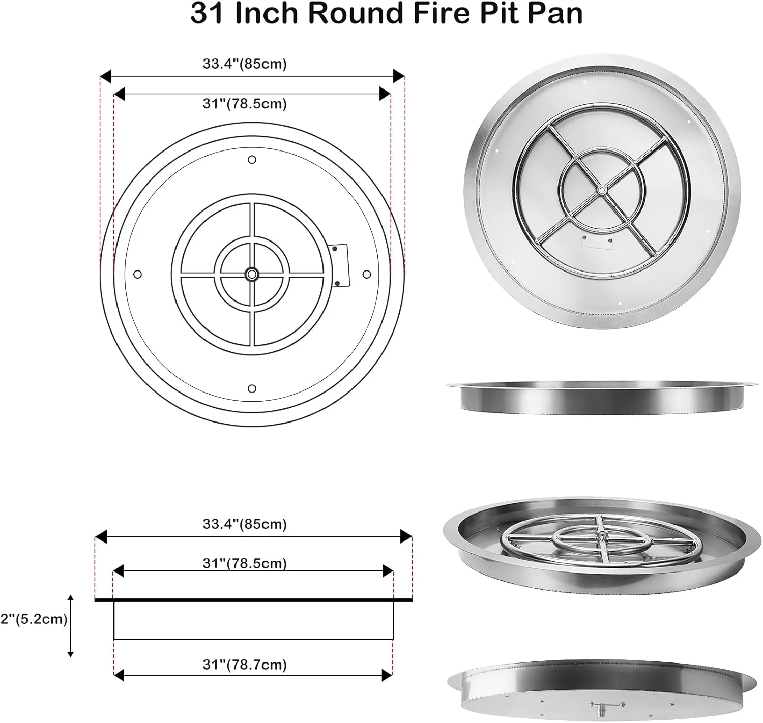 Stanbroil 31 Inch Round Drop-in Fire Pit Pan with Spark Ignition Kit Propane Gas Version