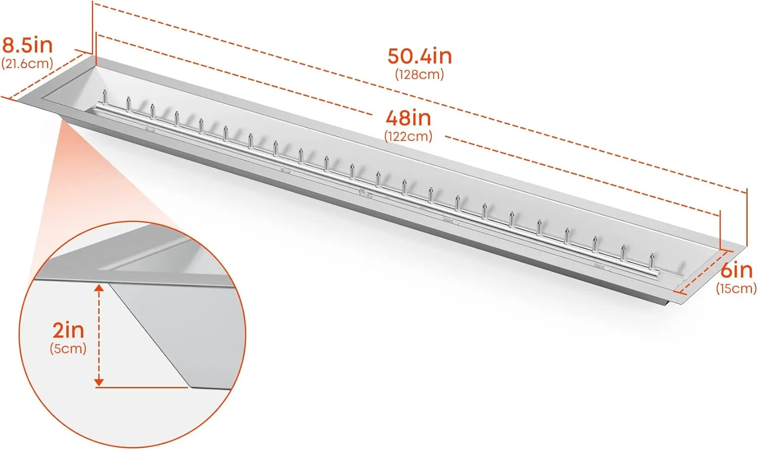 Stanbroil 48" x 6" Drop-in Fire Pit Pan with Burner, Upgraded Stainless Steel Jet Burner, High Flame, 91k BTU Max, Linear