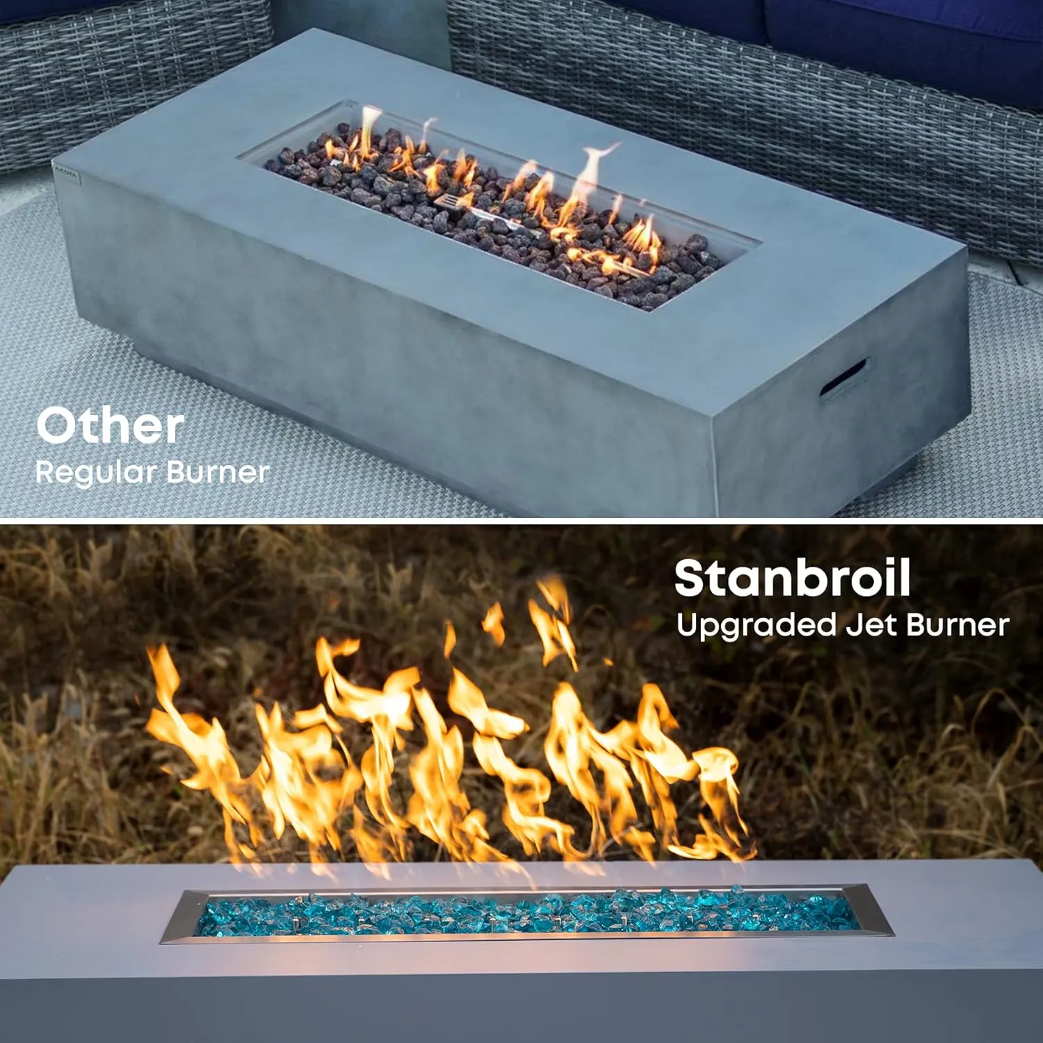 Stanbroil 48" x 6" Drop-in Fire Pit Pan with Burner, Upgraded Stainless Steel Jet Burner, High Flame, 91k BTU Max, Linear