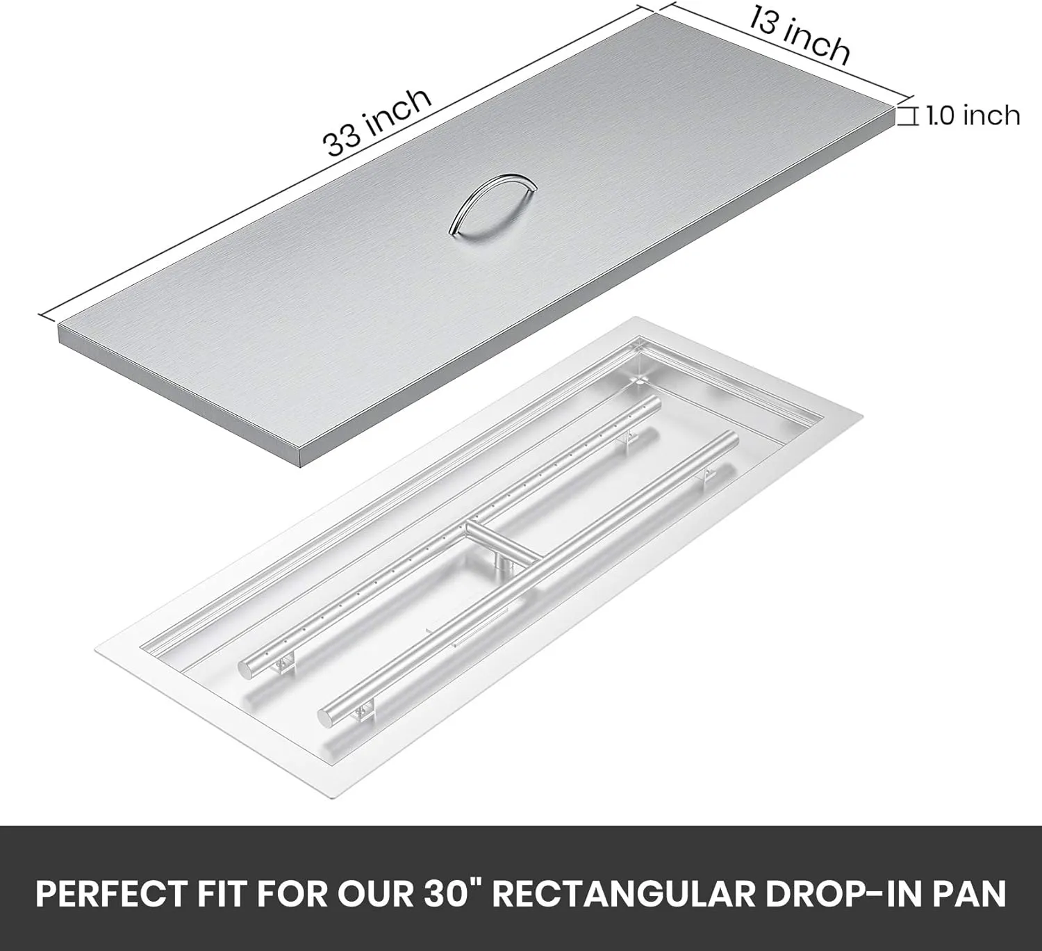 Stanbroil Fire Pit Burner Pan Cover 33" x 13", Fits 30 x10 Inches Drop-in Burner Pan, Stainless Steel