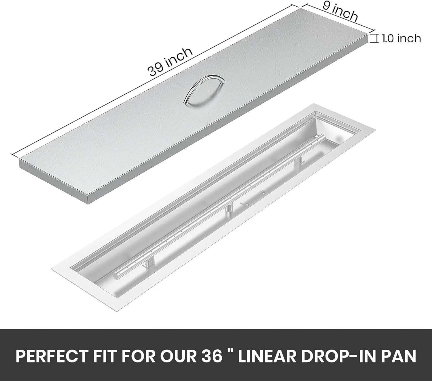 Stanbroil Fire Pit Lid Fits 36 x 6 Inches Linear Drop-in Burner Pan, Solid Stainless Steel Cover for Outside Firepit