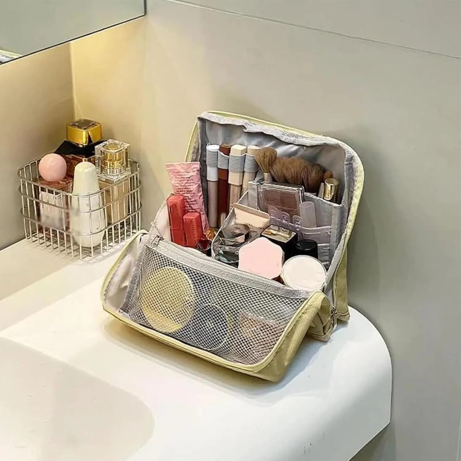 Standing Makeup Bag – Portable, Large Capacity, Multi-purpose Large Capacity Oxford Cloth Standing Makeup Bag (1 Gray)