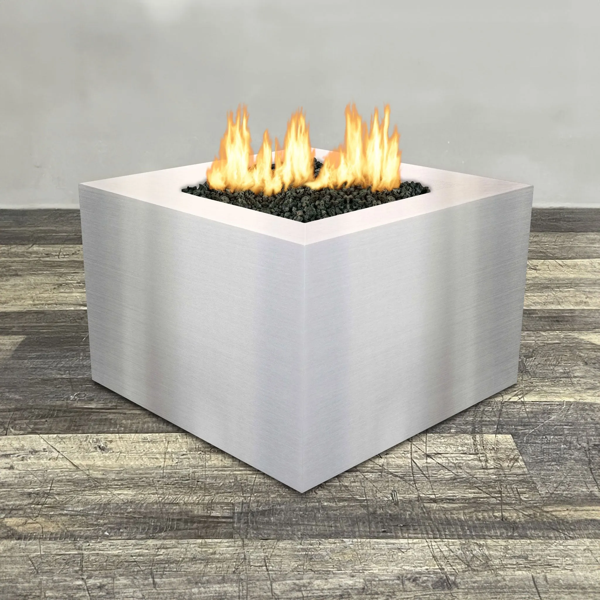 Starfire Designs Metal Gravity 36" Square Stainless Steel Gas Fire Pit with Propane Tank Access Door
