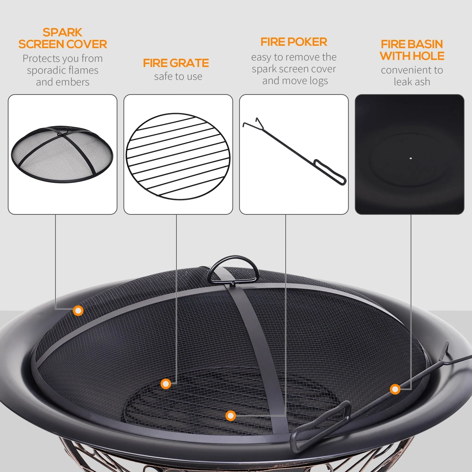 Steel Lift-Top Screen Firepit Black