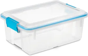 Sterilite 12 Qt Gasket Box, Stackable Storage Bin with Latching Lid and Tight Seal, Plastic Container to Organize Basement, Clear Base and Lid, 6-Pack