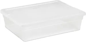 Sterilite 28 Qt Underbed Storage Box, Stackable Bin with Lid, Plastic Container to Organize, Bedroom, Clear Base and White Lid, 1-Pack