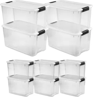Sterilite 4 Pack 70 Qt & 6 Pack 30 Qt Clear Plastic Stackable Storage Bin with Lid