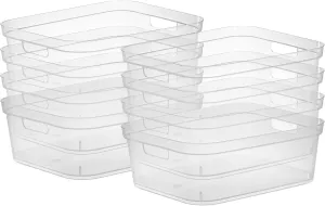 Sterilite 5.25 x 12.25 x 15 Inch Medium Modern Storage Bin w/Comfortable Carry Through Handles & Banded Rim for Household Organization, Clear 8 Pack