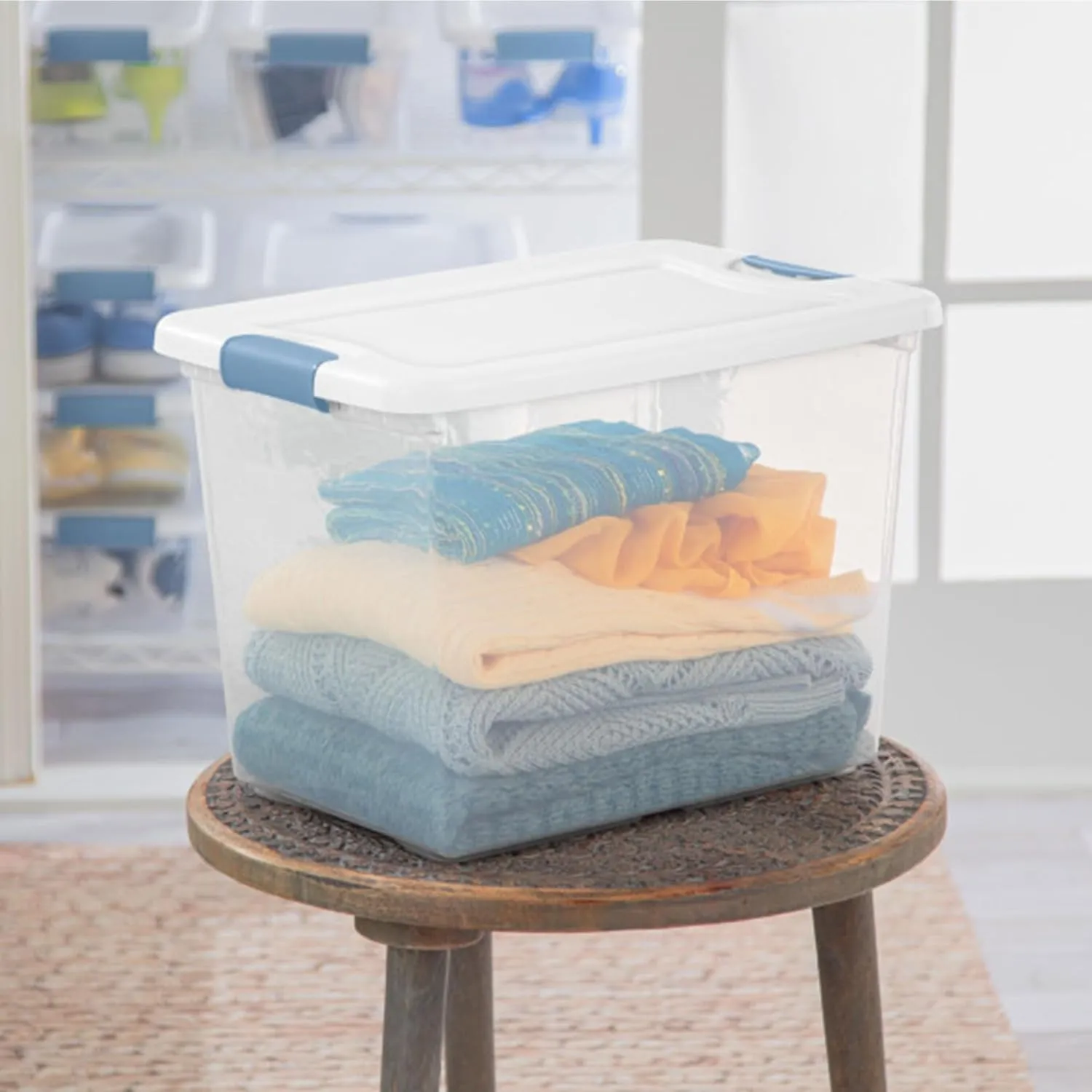 Sterilite 6-Pack Stackable Storage Bin with Lid, Clear Plastic Design, 25 Quart