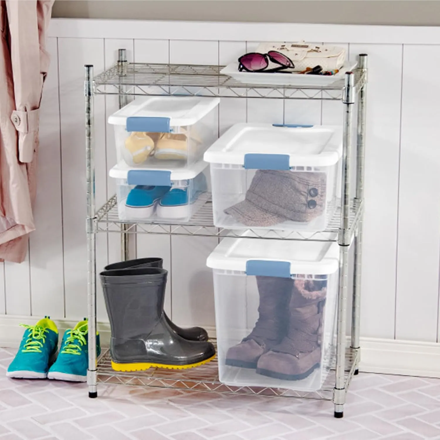 Sterilite 6-Pack Stackable Storage Bin with Lid, Clear Plastic Design, 25 Quart