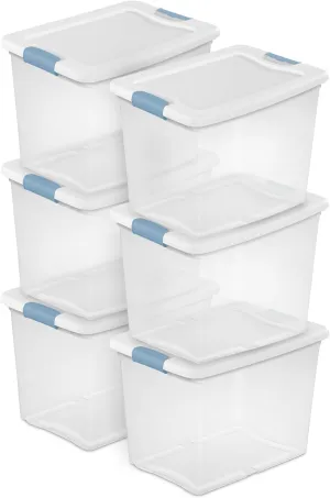 Sterilite 6-Pack Stackable Storage Bin with Lid, Clear Plastic Design, 25 Quart