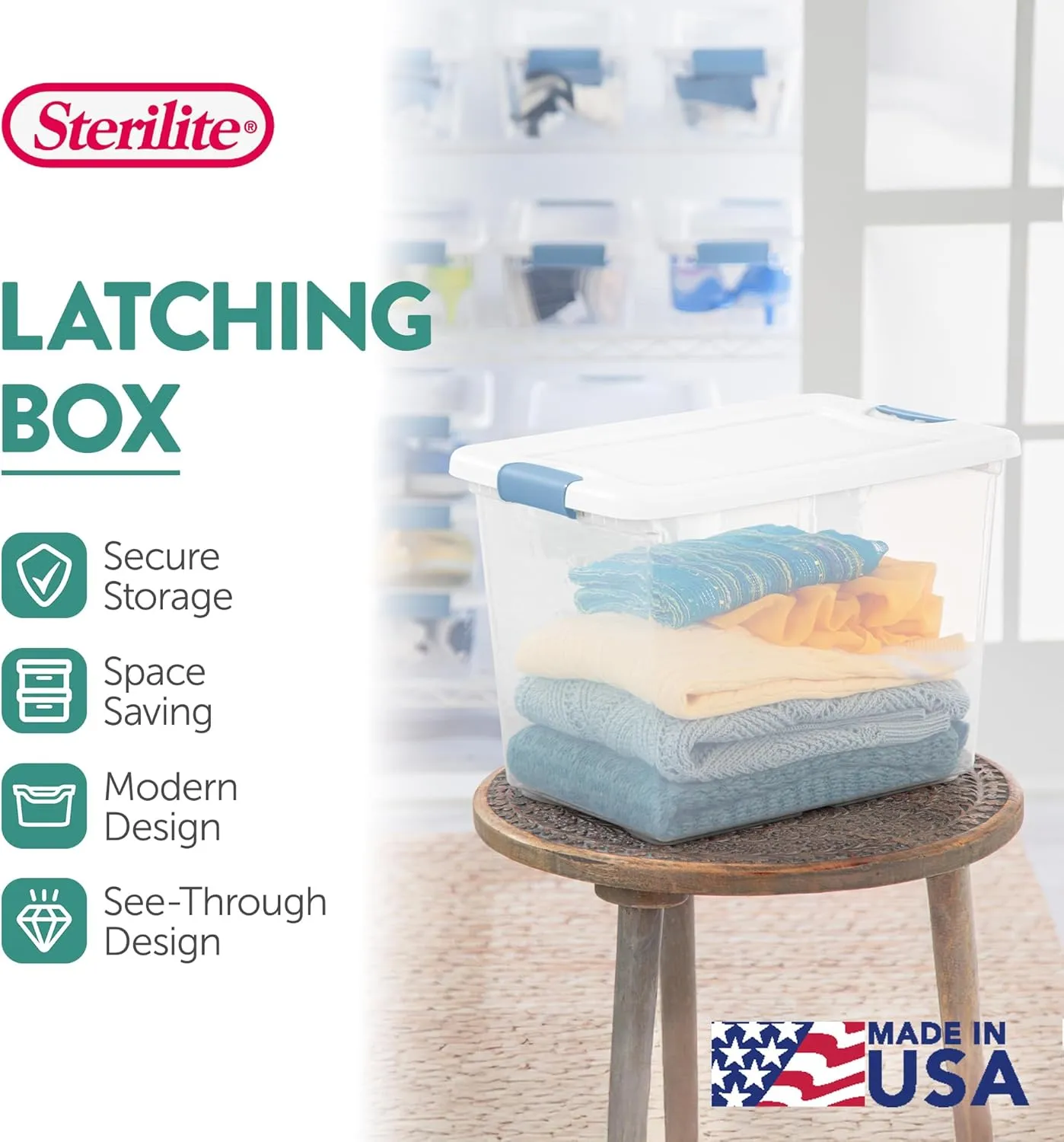 Sterilite 6-Pack Stackable Storage Bin with Lid, Clear Plastic Design, 25 Quart
