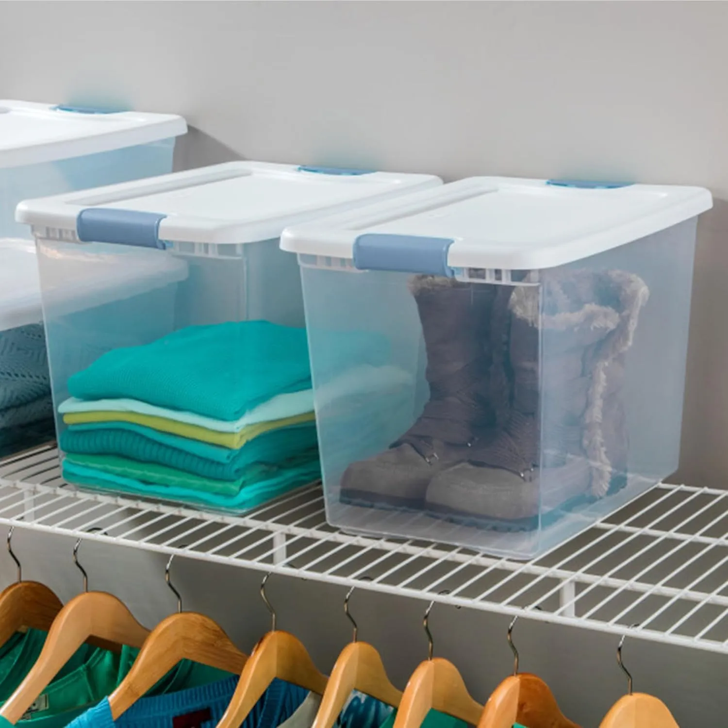 Sterilite 6-Pack Stackable Storage Bin with Lid, Clear Plastic Design, 25 Quart