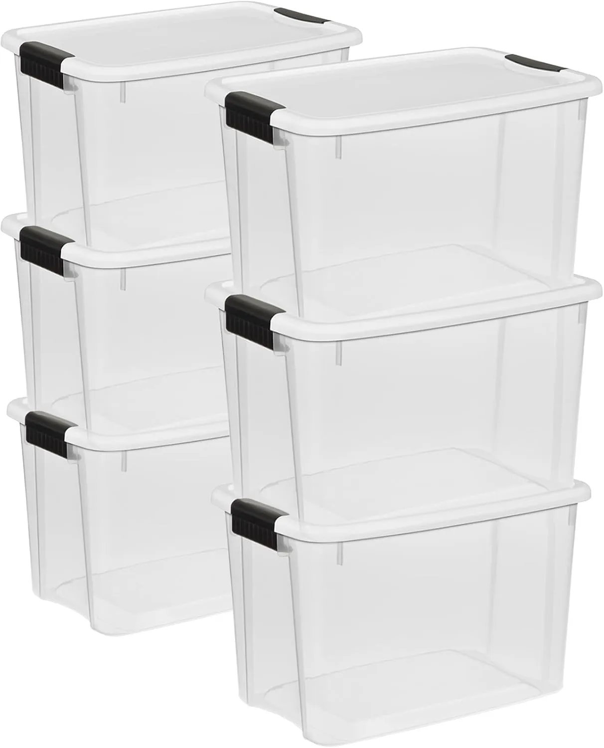 Sterilite 6-Pack Stackable Storage Bin with Lid, Clear Plastic Design, 30 Quart