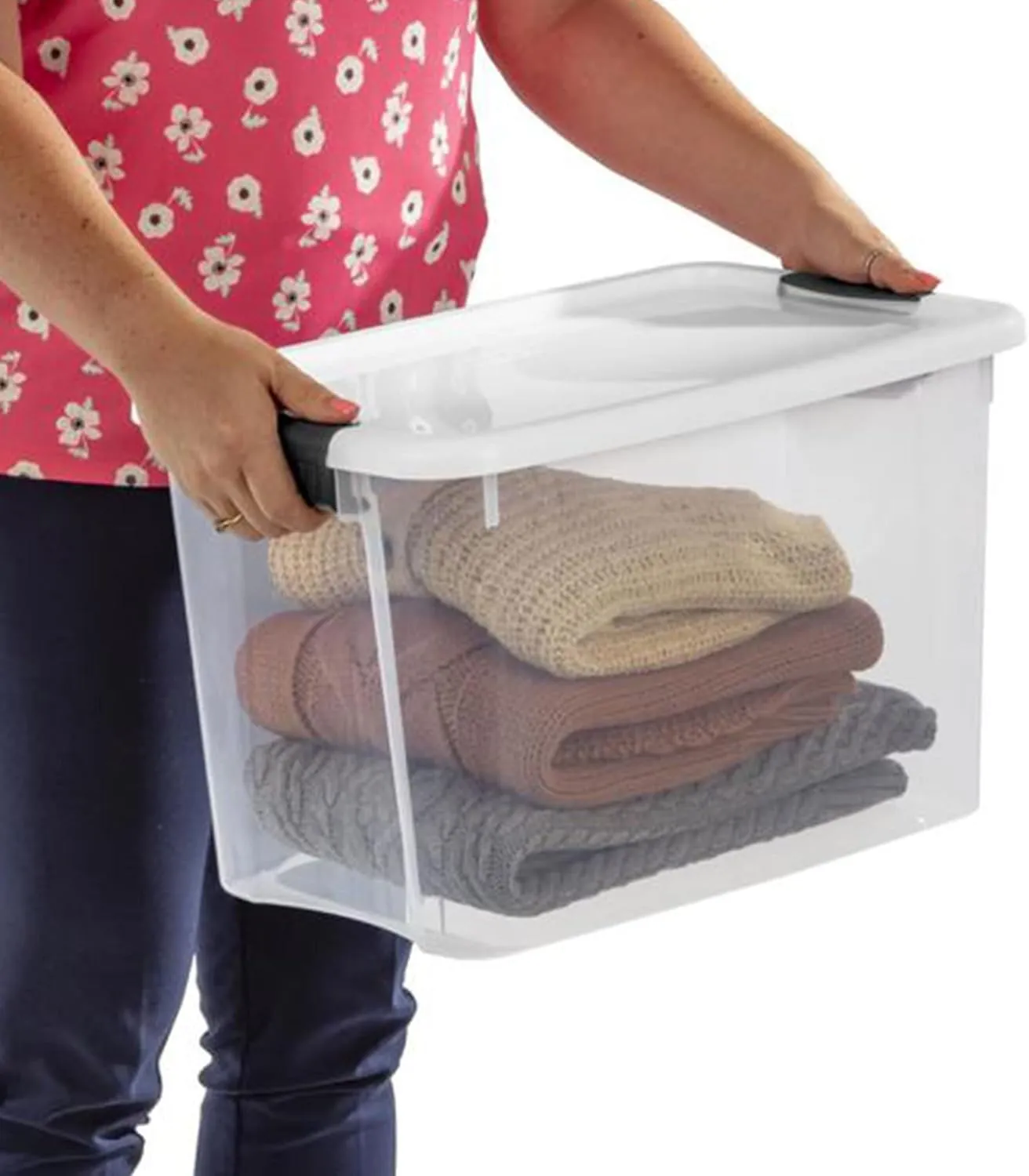 Sterilite 6-Pack Stackable Storage Bin with Lid, Clear Plastic Design, 30 Quart