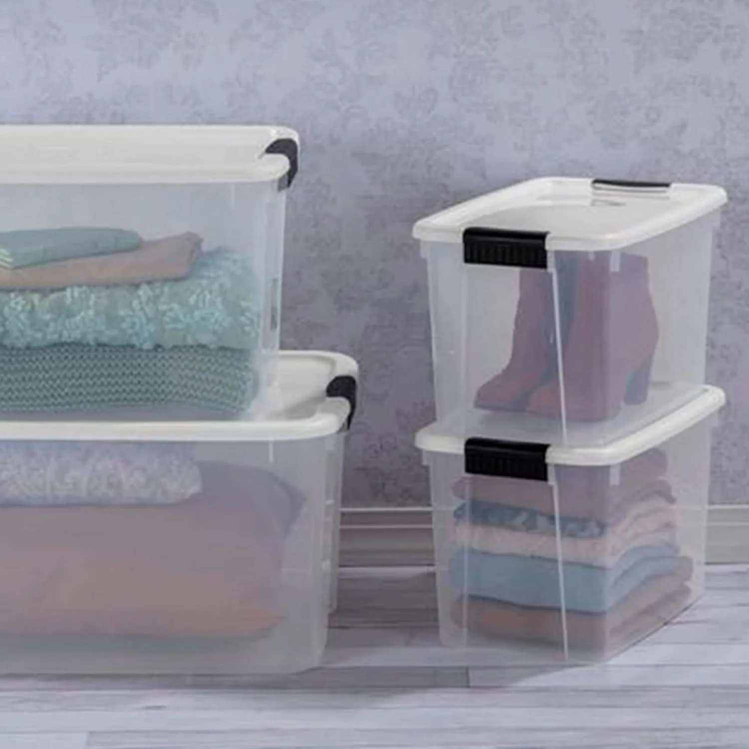 Sterilite 6-Pack Stackable Storage Bin with Lid, Clear Plastic Design, 30 Quart