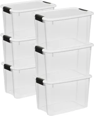 Sterilite 6-Pack Stackable Storage Bin with Lid, Clear Plastic Design, 30 Quart