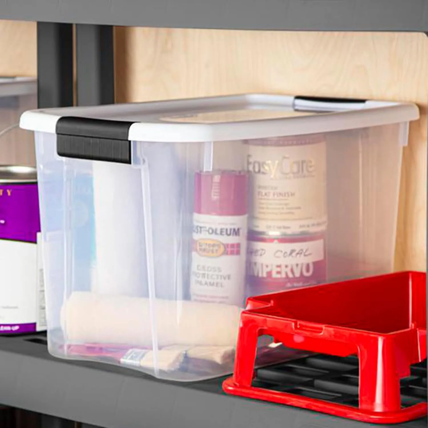 Sterilite 6-Pack Stackable Storage Bin with Lid, Clear Plastic Design, 30 Quart