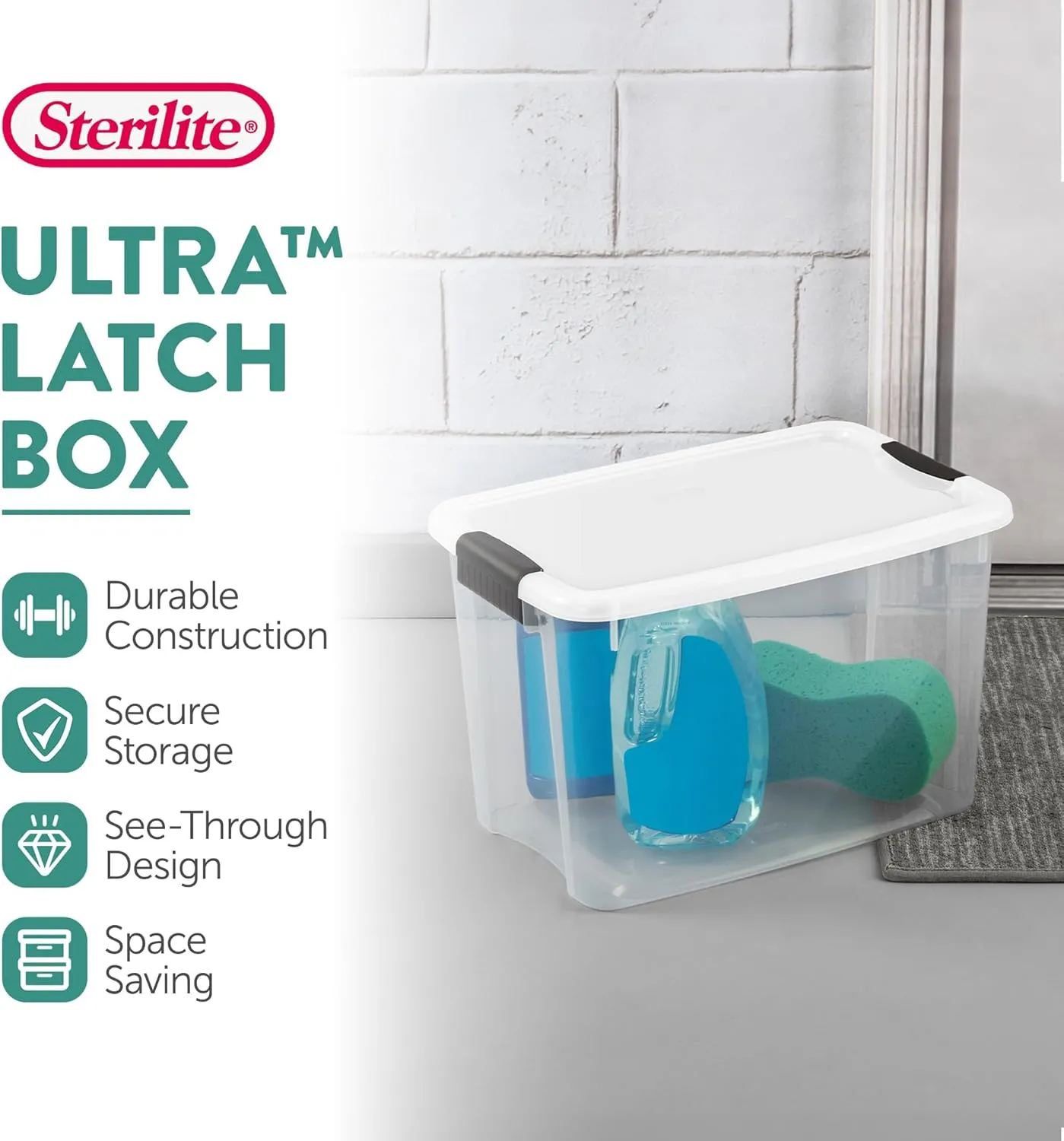 Sterilite 6-Pack Stackable Storage Bin with Lid, Clear Plastic Design, 30 Quart