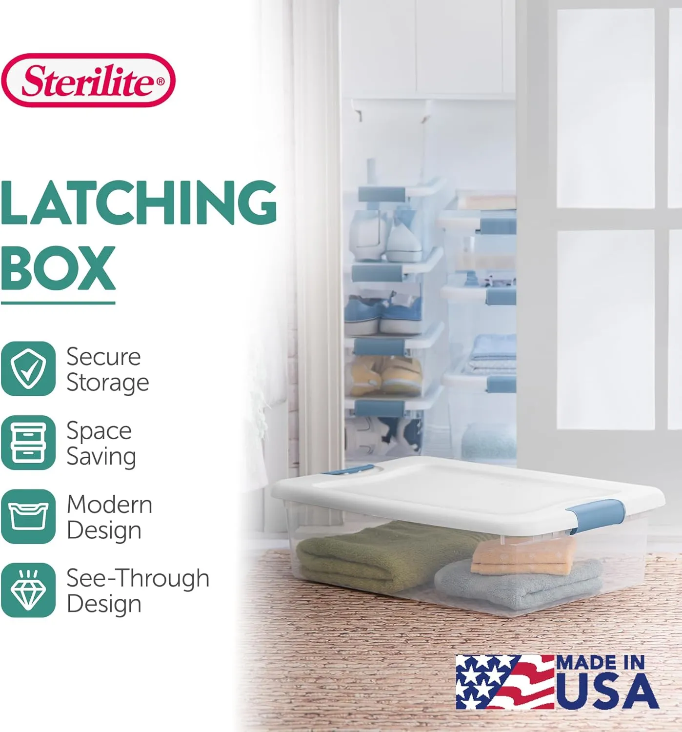 Sterilite 6-Pack Stackable Storage Bin with Lid, Clear Plastic Design, 32 Quart