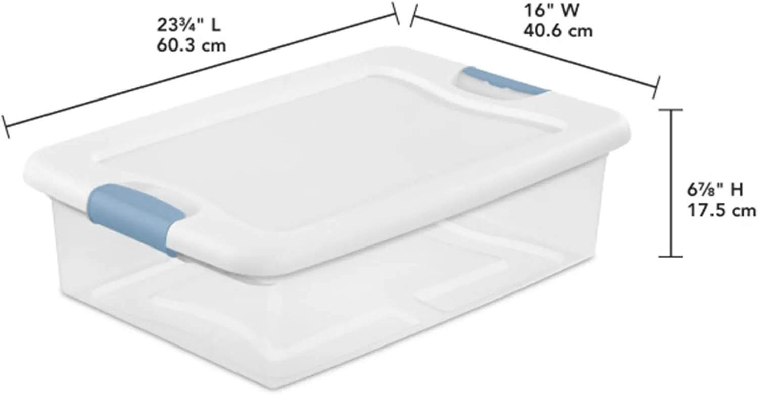 Sterilite 6-Pack Stackable Storage Bin with Lid, Clear Plastic Design, 32 Quart
