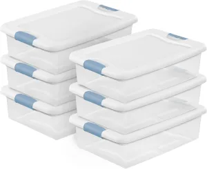 Sterilite 6-Pack Stackable Storage Bin with Lid, Clear Plastic Design, 32 Quart