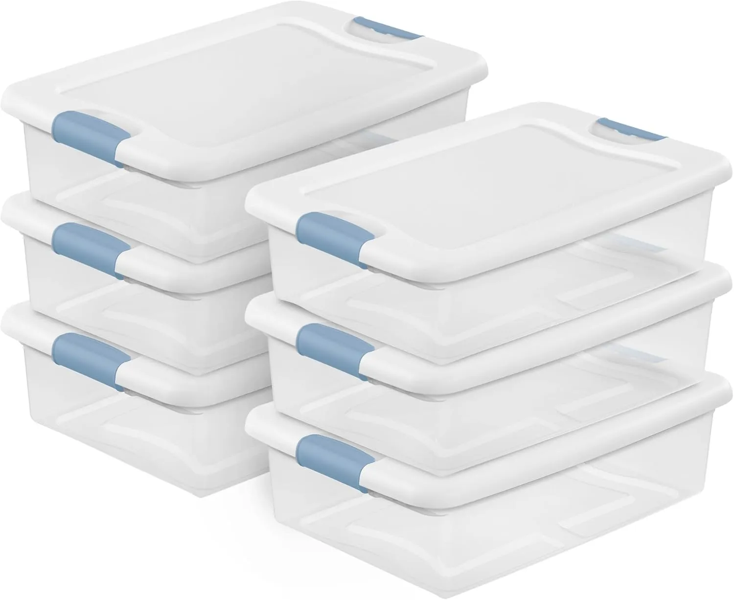 Sterilite 6-Pack Stackable Storage Bin with Lid, Clear Plastic Design, 32 Quart