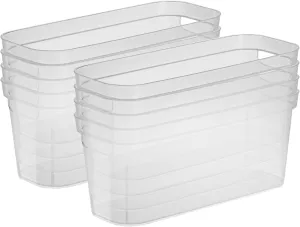 Sterilite 6.25x6.25x15 Inch Narrow Modern Storage Bin with Comfortable Carry Through Handles and Banded Rim for Household Organization, Clear (8 Pack)
