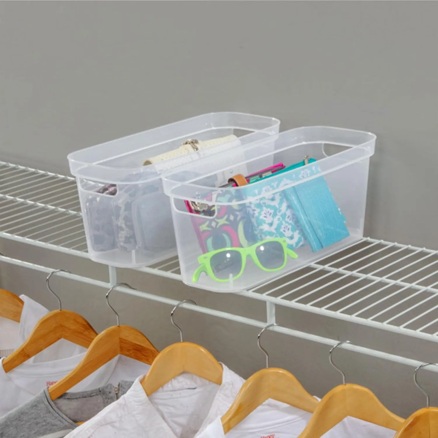 Sterilite 6.25x6.25x15 Inch Narrow Modern Storage Bin with Comfortable Carry Through Handles and Banded Rim for Household Organization, Clear (8 Pack)