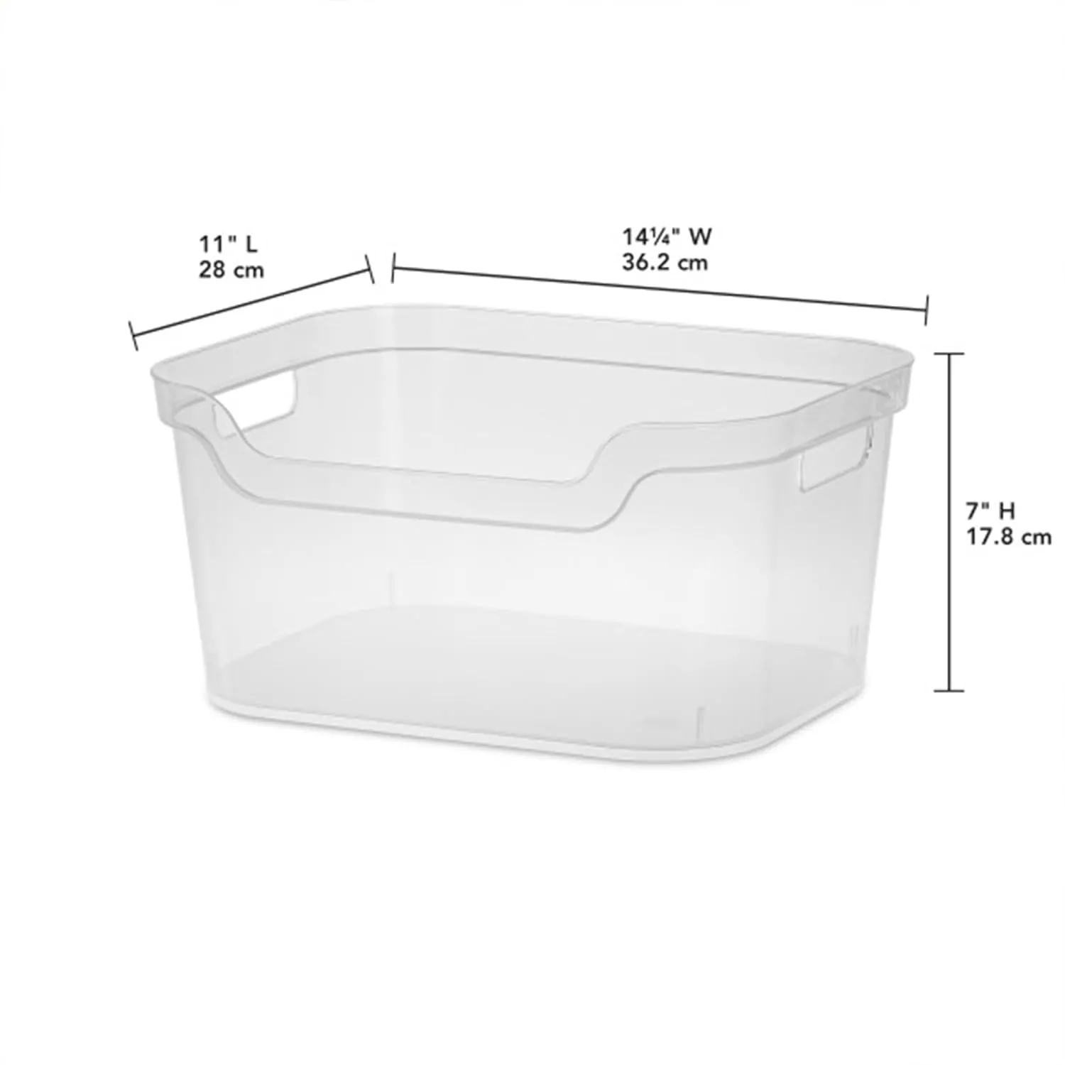 Sterilite 7 x 11 x 14.25 Inch Polished Open Scoop Front Storage Bin with Comfortable Carry Through Handles for Household Organization, Clear (6 Pack)