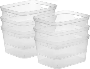 Sterilite 8.25x12.25x15 Inch Modern Polished Storage Bin w/Comfortable Carry Through Handles & Banded Rim for Household Organization, Clear (6 Pack)