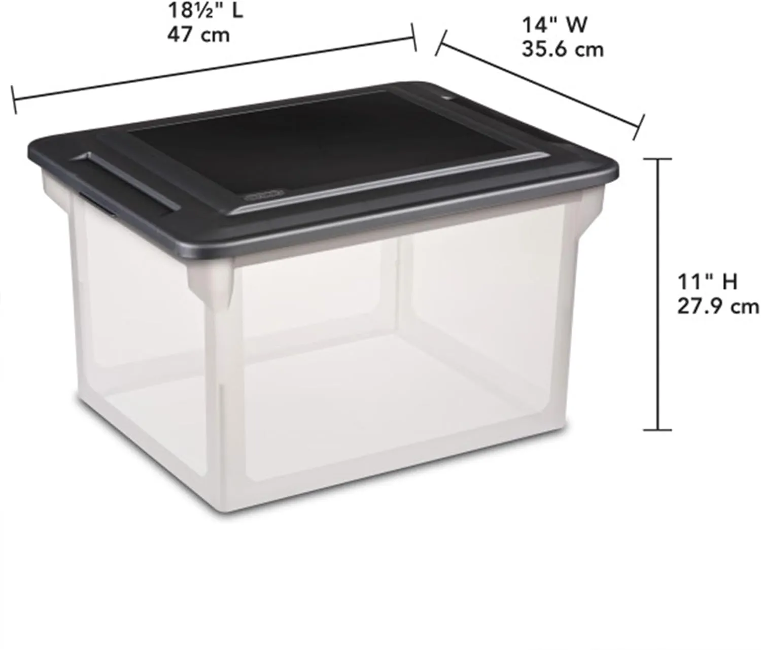 Sterilite File Box, Stackable Storage Bin with Lid, Plastic Container to Organize Taxes, Papers in the Home, Office, Clear Base with Black Lid, 4-Pack