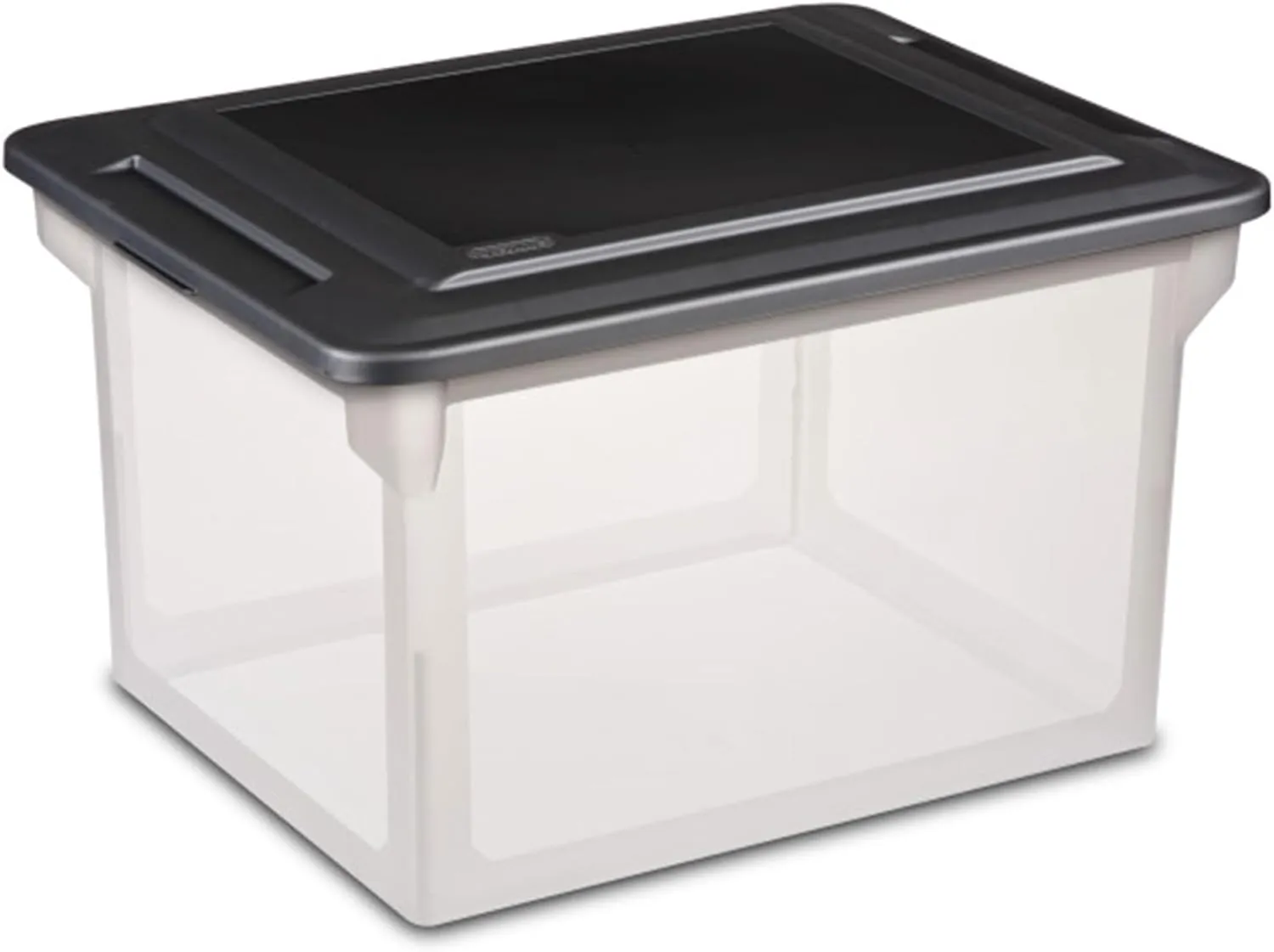 Sterilite File Box, Stackable Storage Bin with Lid, Plastic Container to Organize Taxes, Papers in the Home, Office, Clear Base with Black Lid, 4-Pack