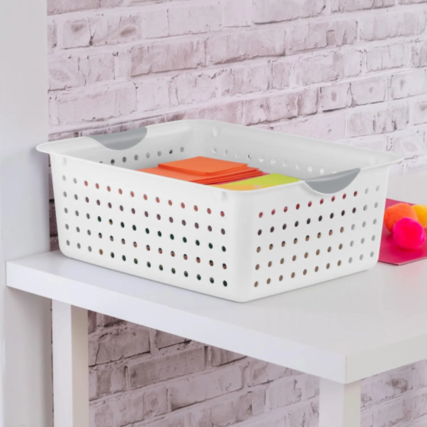 Sterilite Large Ultra Basket, Storage Bin to Organize Closets, Cabinets, Pantry, Shelving and Countertop Space, White, (Pack of 6)