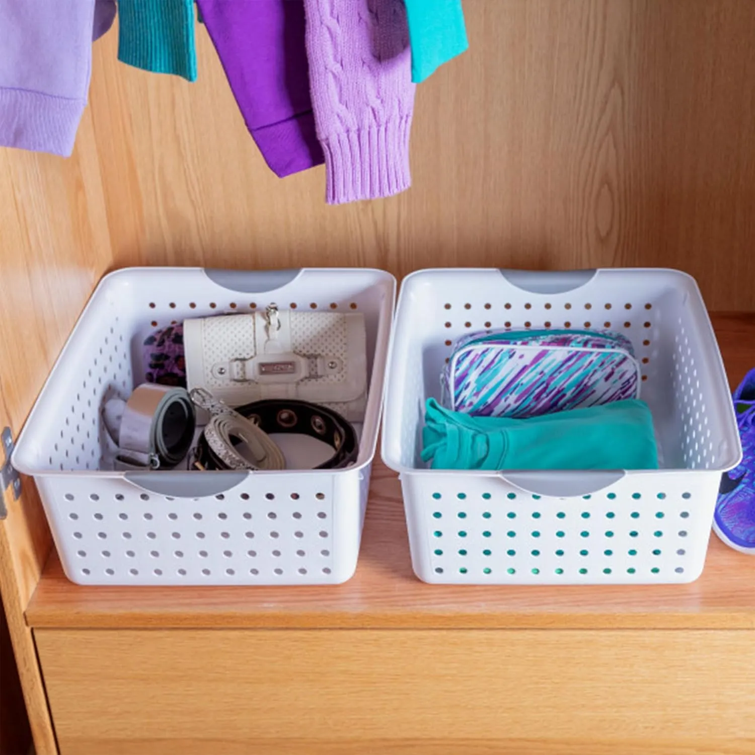 Sterilite Large Ultra Basket, Storage Bin to Organize Closets, Cabinets, Pantry, Shelving and Countertop Space, White, (Pack of 6)