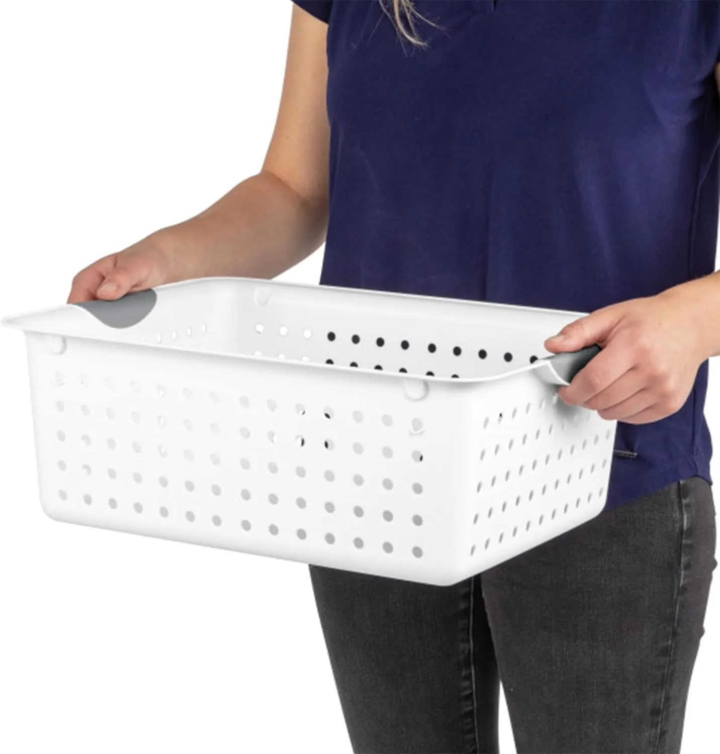 Sterilite Large Ultra Basket, Storage Bin to Organize Closets, Cabinets, Pantry, Shelving and Countertop Space, White, (Pack of 6)