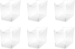 Sterilite Medium Shelf Bin with Handles, Plastic Storage Container for Organizing Shelving, Closet, Pantry, and Countertops, Clear, 6-Pack