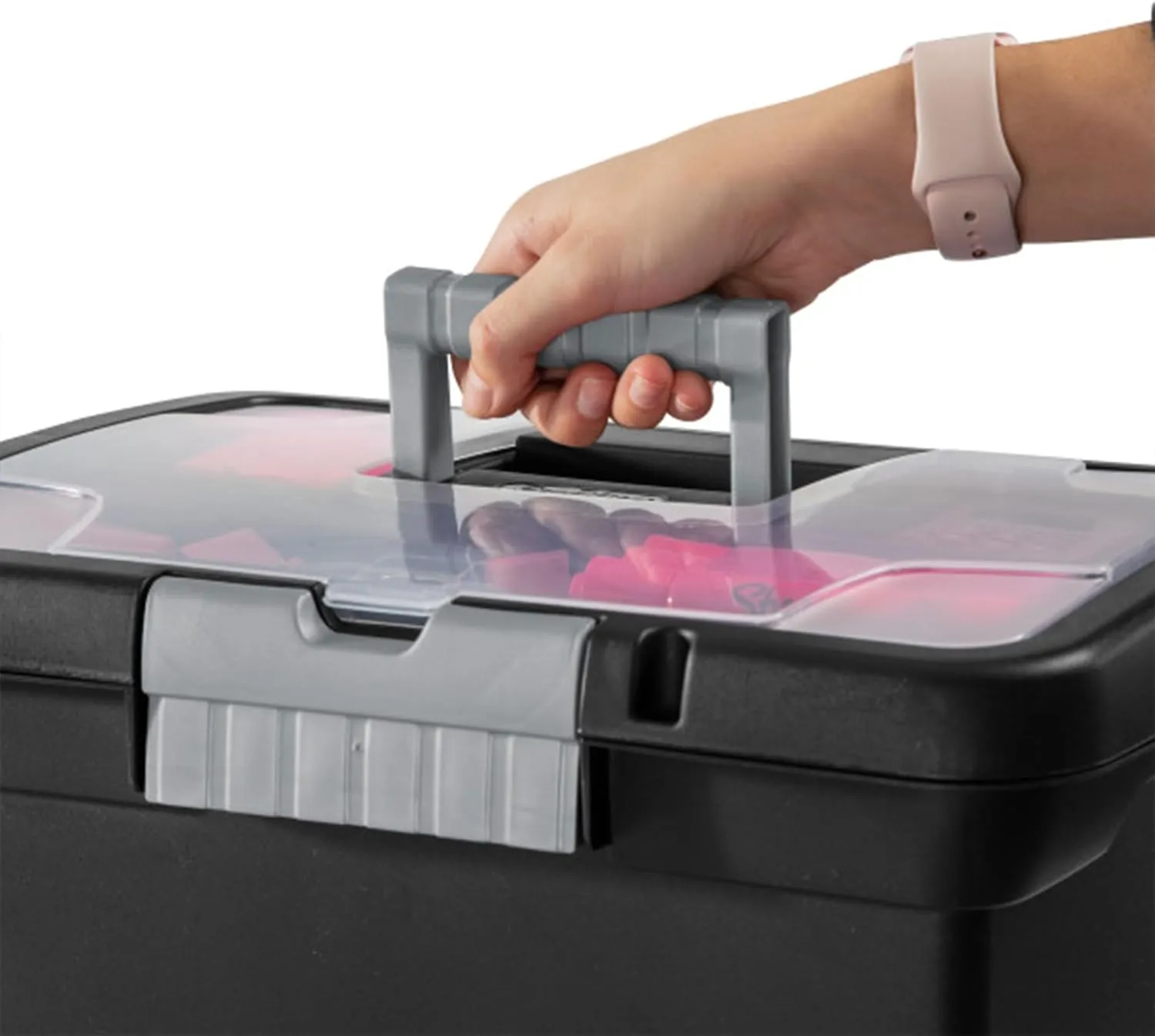 Sterilite Portable File Box, Stackable Storage Bin with Latching Lid and Handle, Plastic Container to Organize Papers in Home, Office, Black, 4-Pack