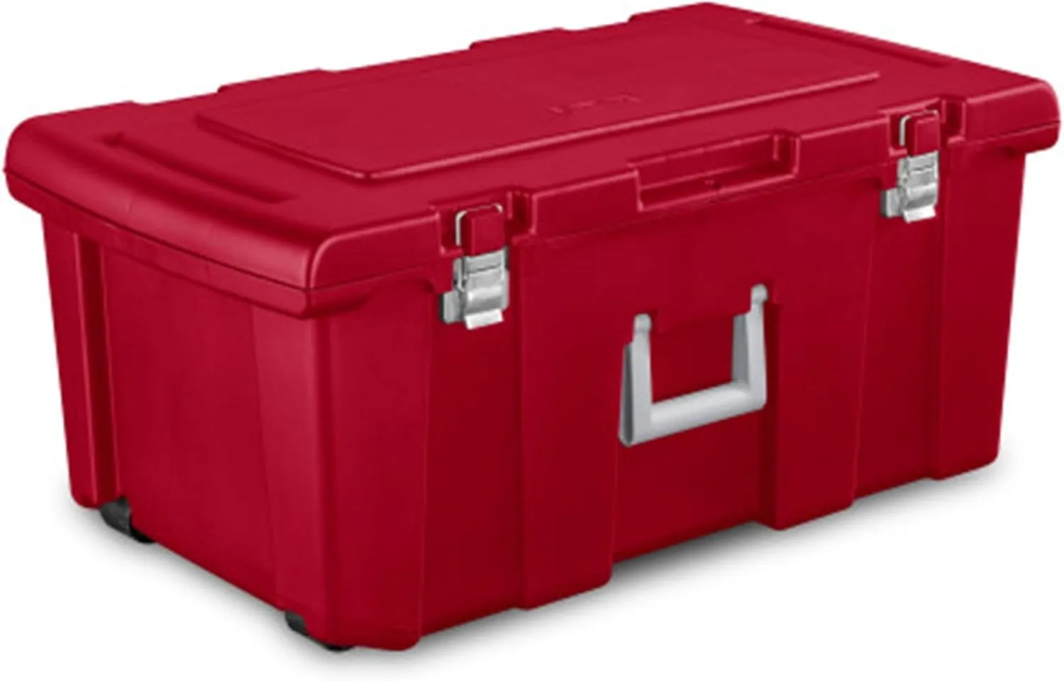 Sterilite Wheeled Footlocker, Plastic Utility Lockable Storage Container with Handle, Red