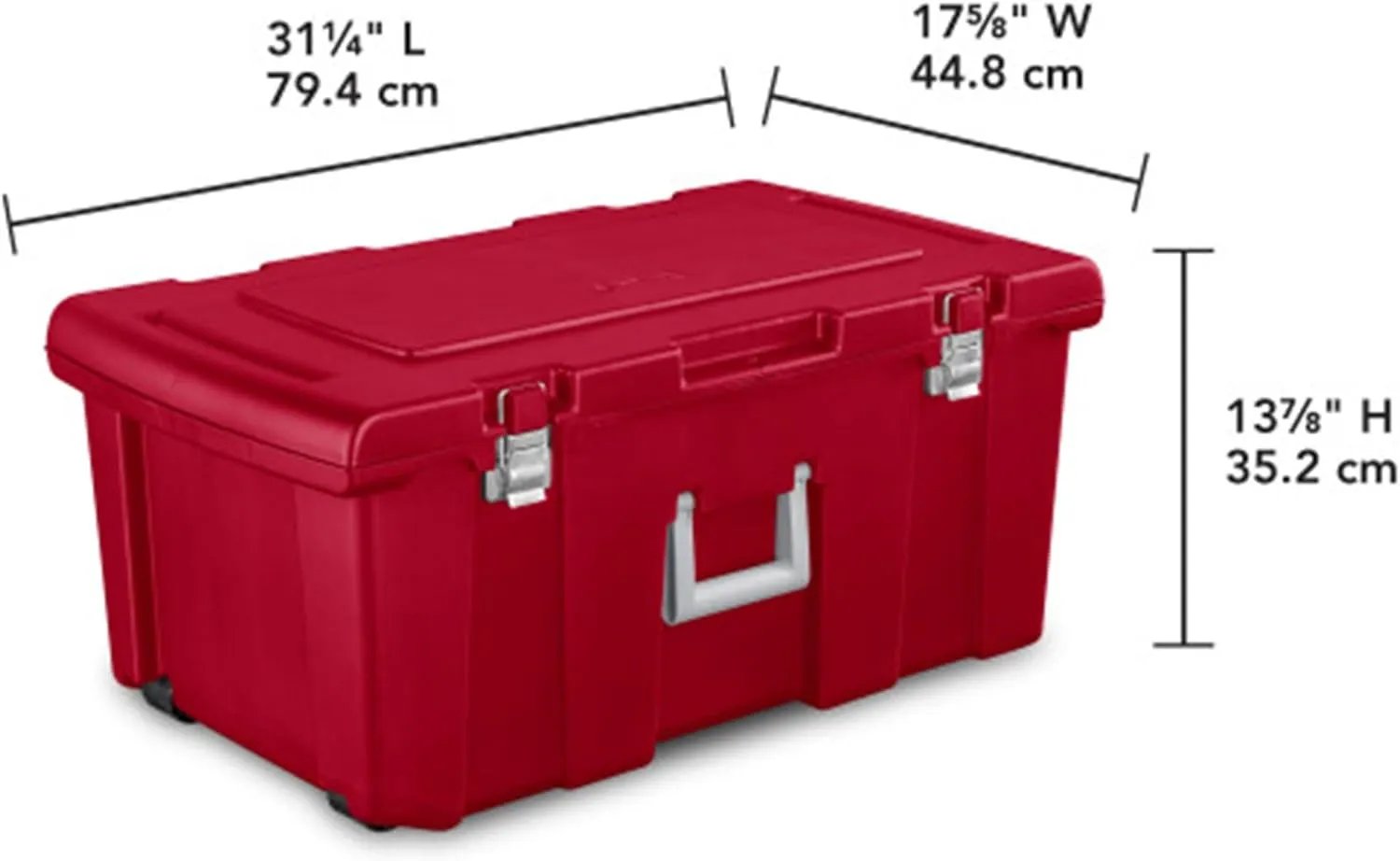 Sterilite Wheeled Footlocker, Plastic Utility Lockable Storage Container with Handle, Red