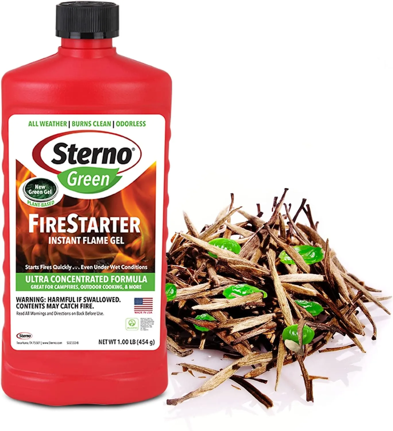 Sterno Fire Starter Fluid Gel Green Firestarter for Instant Flame, Concentrated Ethanol Fuel for Camp Fire or Fireplace, All-Weather Ethanol Burner for Indoor & Outdoor, 16 Oz Each, Pack of 6 Bottles