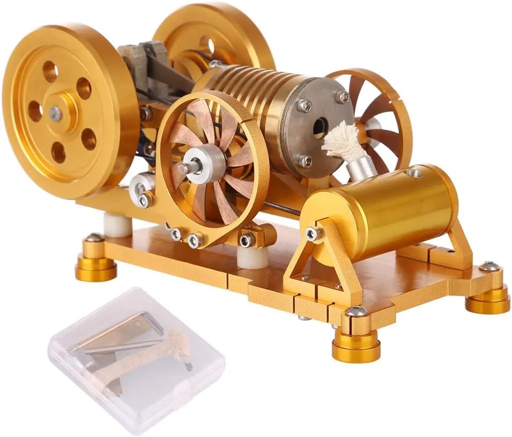 Stirling Engine Model Kit That Runs, Vacuum Suction Fire Type Aluminum Alloy Engine Model with Brass Cylinder Piston, Physics Experiment Toy