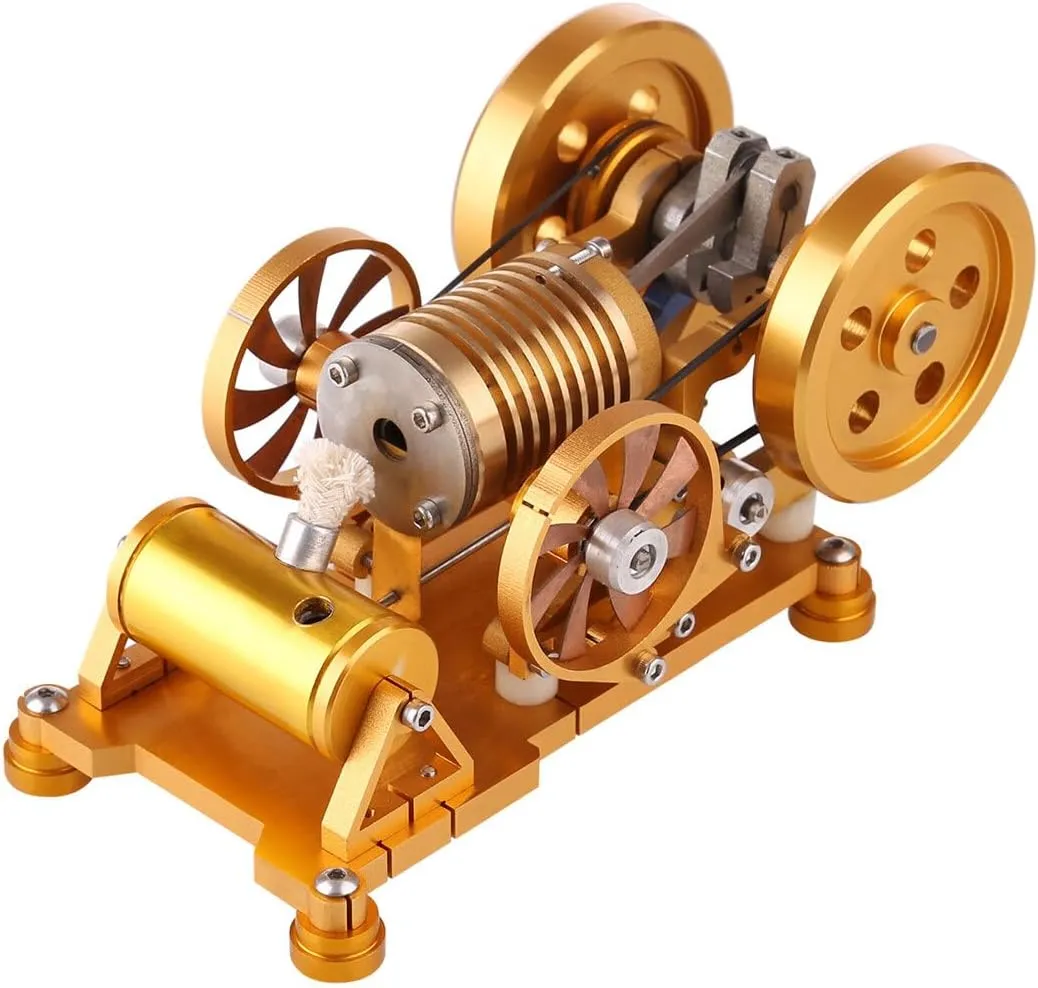 Stirling Engine Model Kit That Runs, Vacuum Suction Fire Type Aluminum Alloy Engine Model with Brass Cylinder Piston, Physics Experiment Toy