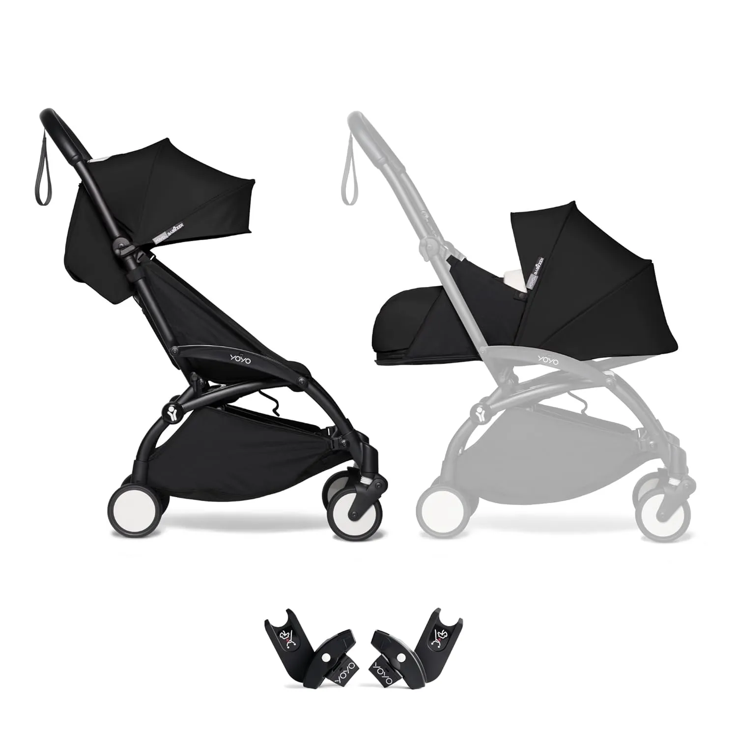 Stokke YOYO2 Stroller, 0  Newborn Pack (Black) & Car Seat Adapters - Includes Black Frame & Black 6  Color Pack - Suitable for Children Up to 48.5 Pounds