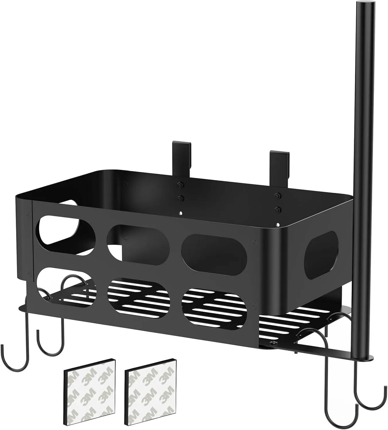 Storage Bin for Traeger Smoker Grill Caddy with Paper Towel Holder and Hooks and Anti-Scratch Pads, Traeger Accessories Compatible with Traeger, Pit Boss, Z-Grills, Grill Accessories for Outdoor Grill