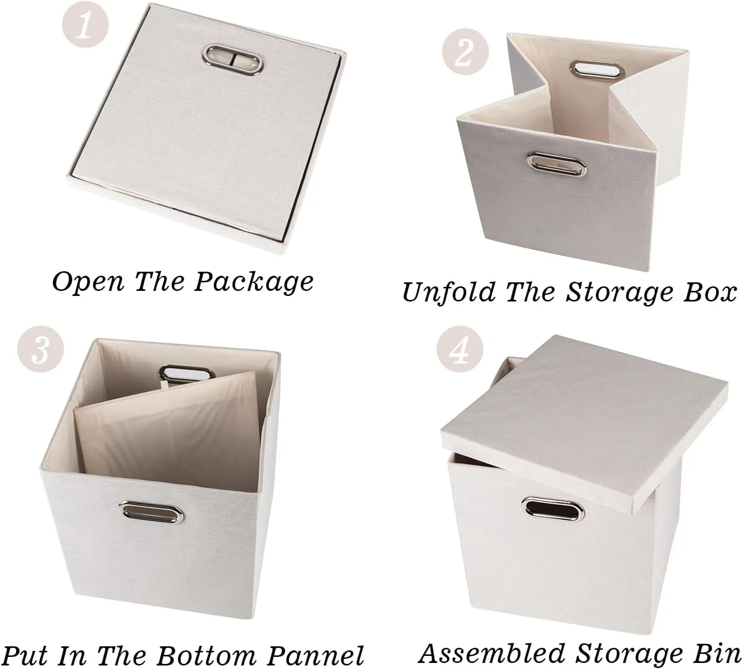 Storage Bins with Lids, Collapsible Linen Fabric Boxes Organizer Containers with Lid Foldable Storage Box Basket for Closet, Shelves, Home, Office, 11 x 11 x 11 Inch, 4 Pack, Beige