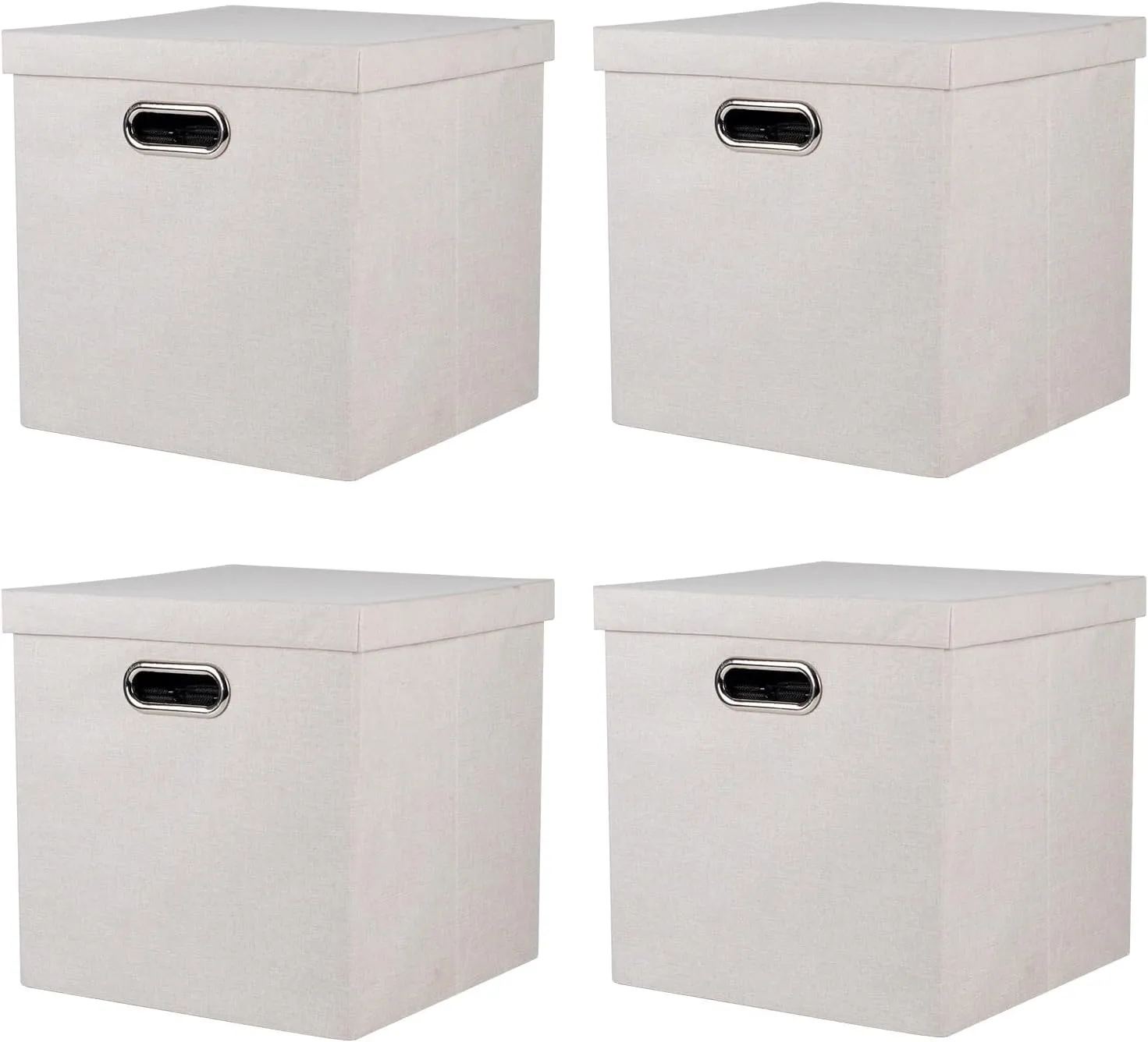 Storage Bins with Lids, Collapsible Linen Fabric Boxes Organizer Containers with Lid Foldable Storage Box Basket for Closet, Shelves, Home, Office, 11 x 11 x 11 Inch, 4 Pack, Beige