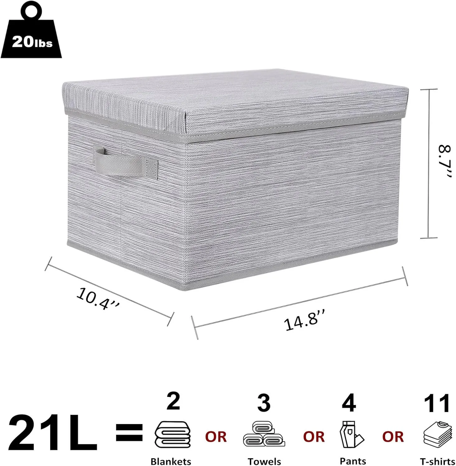 Storage Bins with Lids, Collapsible Stackable Storage Bins with Handles, Clothing Storage Containers for Closet, Fabric Shelf Baskets, Large, Light Gray/Slub Gray, 3-Pack