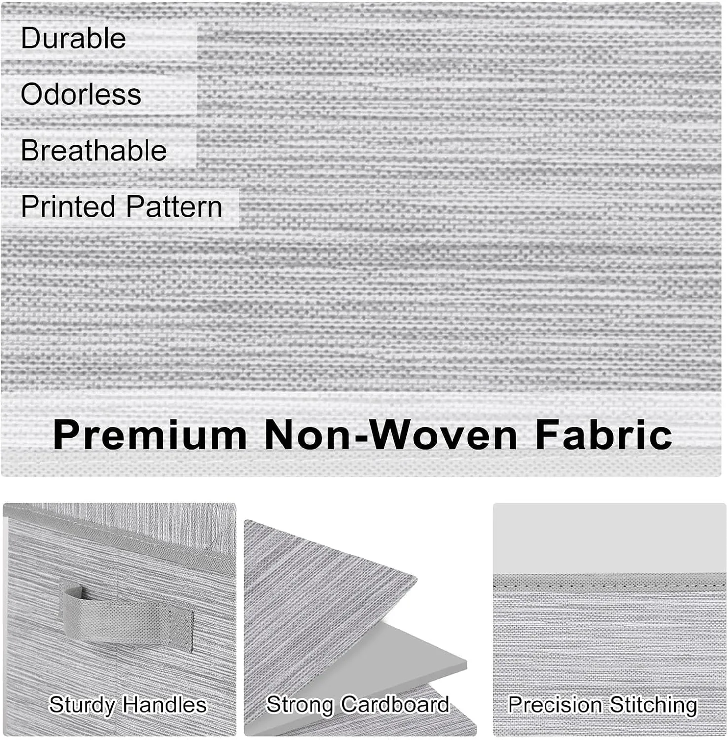 Storage Bins with Lids, Collapsible Stackable Storage Bins with Handles, Clothing Storage Containers for Closet, Fabric Shelf Baskets, Large, Light Gray/Slub Gray, 3-Pack
