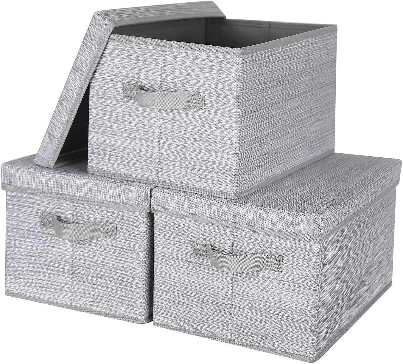 Storage Bins with Lids, Collapsible Stackable Storage Bins with Handles, Clothing Storage Containers for Closet, Fabric Shelf Baskets, Large, Light Gray/Slub Gray, 3-Pack